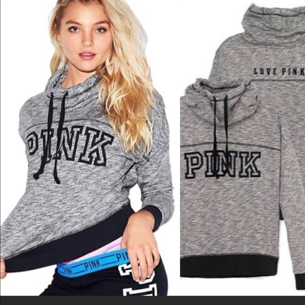 Vs pink Large heathered grey cowl neck pullover & joggers/pants sweatsuit